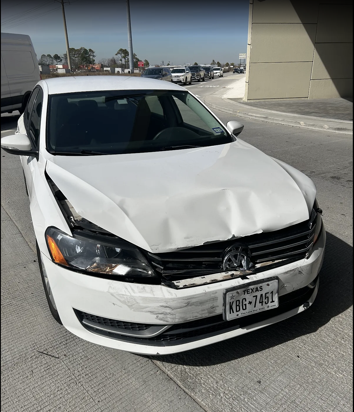 Volkswagen Passat before repair — Front-end collision — hood, grille and bumper
